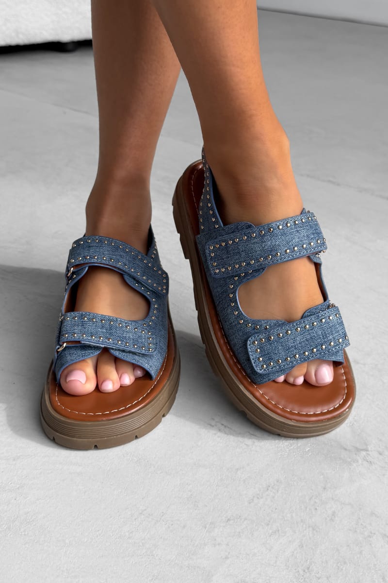 ZARA Chunky Studded Gladiator Sandals - Denim - 2