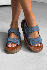 ZARA Chunky Studded Gladiator Sandals - Denim - 2