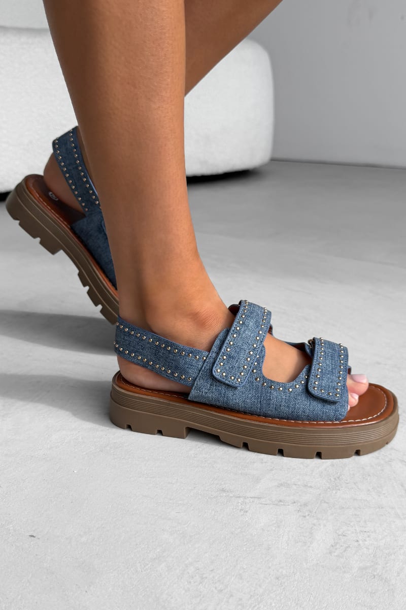 ZARA Chunky Studded Gladiator Sandals - Denim - 1