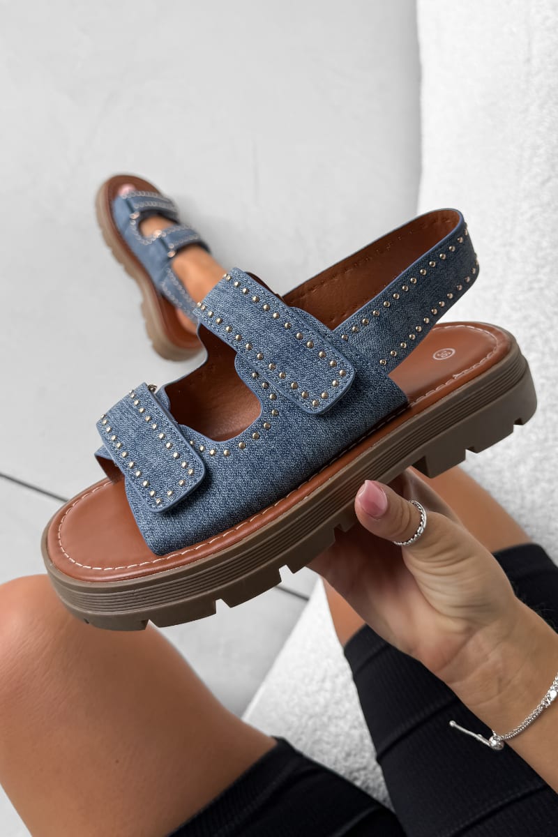 ZARA Chunky Studded Gladiator Sandals - Denim