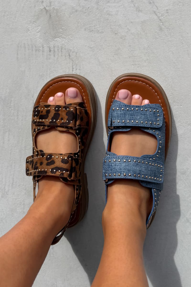 ZARA Chunky Studded Gladiator Sandals - Denim - 5