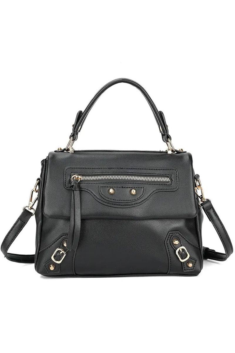 Zip Front Tote Bag - Black