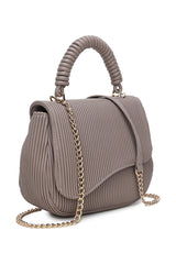 Pleated Top Handle Bag - Pearl Grey -1