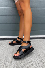 ADELINA Chunky Gladiator Sandals - Black-6