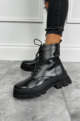 ALBA Chunky Ankle Boots - Black PU - 1