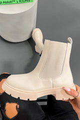 ARIA Panelled Ankle Boots - Beige PU - 1
