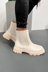 ARIA Panelled Ankle Boots - Beige PU