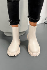 ARIA Panelled Ankle Boots - Beige PU - 3
