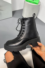 AVERY Lace Up Chunky Boots - Black PU - 3