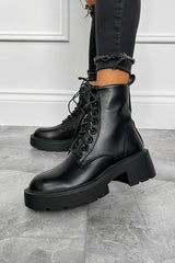 AVERY Lace Up Chunky Boots - Black PU - 1