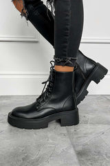 AVERY Lace Up Chunky Boots - Black PU - 4