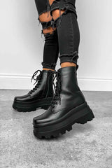 BIBA Chunky Platform Ankle Boots - Black PU