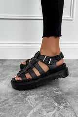BLADE Chunky Gladiator Buckle Sandals - Black PU - 4