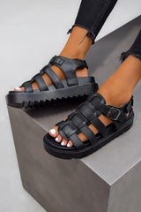 BLADE Chunky Gladiator Buckle Sandals - Black PU