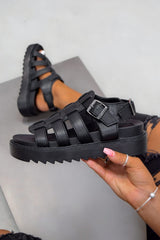 BLADE Chunky Gladiator Buckle Sandals - Black PU - 1