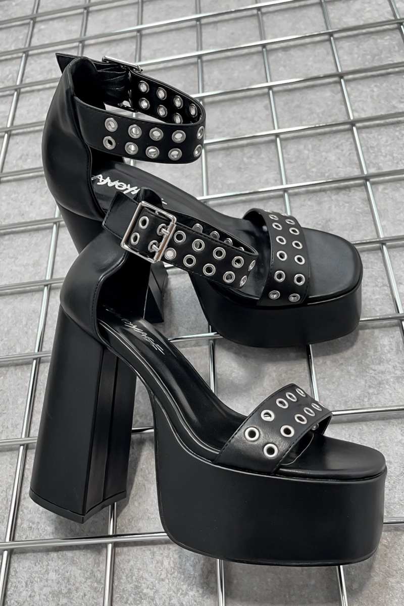 CAUTION Platform Eyelet Heels - Black