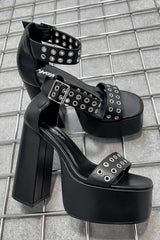 CAUTION Platform Eyelet Heels - Black