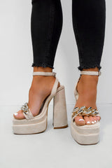 CHANI Chunky Platform Heels - Cream Suede-1