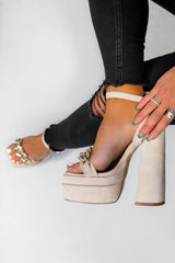 CHANI Chunky Platform Heels - Cream Suede-2