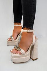 CHANI Chunky Platform Heels - Cream Suede