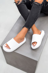 CLARA Flat Slider Sandals - White - 1
