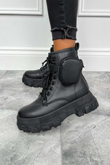 COMMAND Chunky Platform Pocket Detail Ankle Boots - Black PU - 1