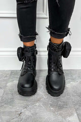 COMMAND Chunky Platform Pocket Detail Ankle Boots - Black PU - 2
