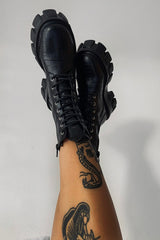 COMMANDER Chunky Platform Lace Up Boots - Black Croc PU 4