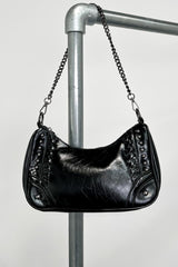 Cross Body Studded Chain Bag - Black - 2