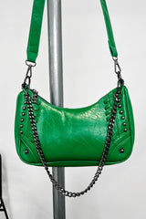 Cross Body Studded Chain Bag - Green - 2