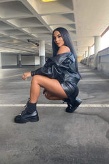 DAKOTA Lace Up Chunky Ankle Boots - Black PU 1