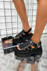 DAMAGE Super Chunky Gladiator Sandals - Black PU-2