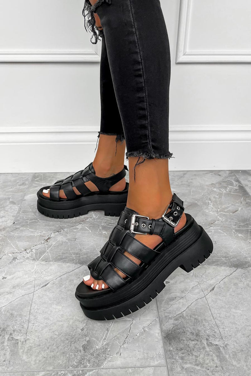 DAMAGE Super Chunky Gladiator Sandals - Black PU-3