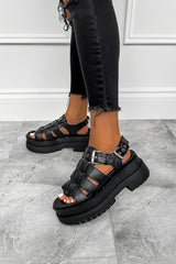 DAMAGE Super Chunky Gladiator Sandals - Black PU-3