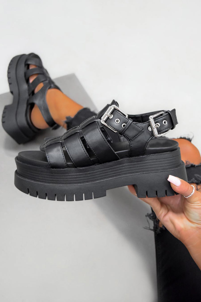 DAMAGE-Super-Chunky-Gladiator-Sandals---Black-PU