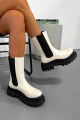 DARBY Chunky Mid Chelsea Boots - Beige PU - 2