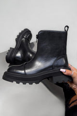 DELEGATE Chunky Sole Zip Front Ankle Boots - Black PU