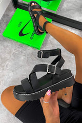 DELTA Chunky Buckle Gladiator Sandals - Black - 3