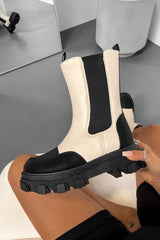 DENI Chunky Ankle Boots - Beige