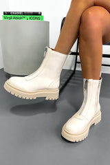DESTINA Zip Front Ankle Boots - Beige - 3