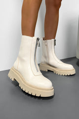 DESTINA Zip Front Ankle Boots - Beige - 2