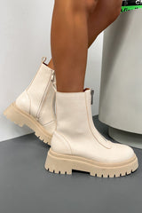 DESTINA Zip Front Ankle Boots - Beige - 1