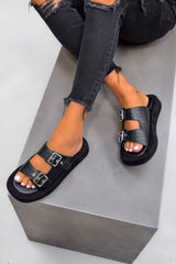 DESTINO Chunky Strap Sandals - Black Croc - 1
