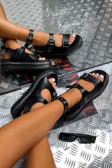 DESTINY Chunky Buckle Gladiator Sandals - Black - 4