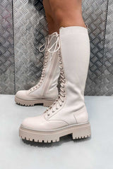 DESTRUCTION Lace Up Midi Boots - Beige 4