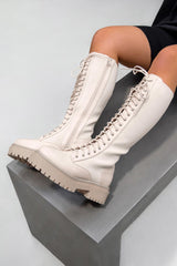 DESTRUCTION Lace Up Midi Boots - Beige 3