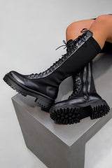 DESTRUCTION Lace Up Midi Boots - Black-1