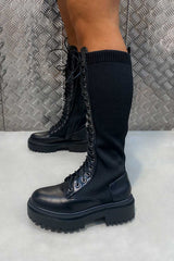 DESTRUCTION Lace Up Midi Boots - Black-2