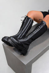 DESTRUCTION Lace Up Midi Boots - Black
