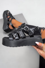 DHALIA Chunky Gladiator Sandals - Black Croc